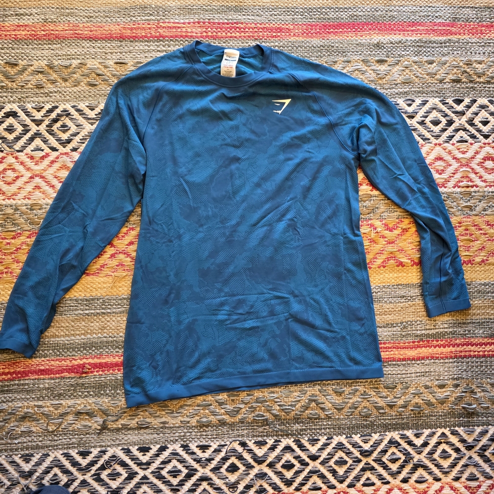 Gymshark Geo Seamless Long Sleeve Blue Gym Shirt